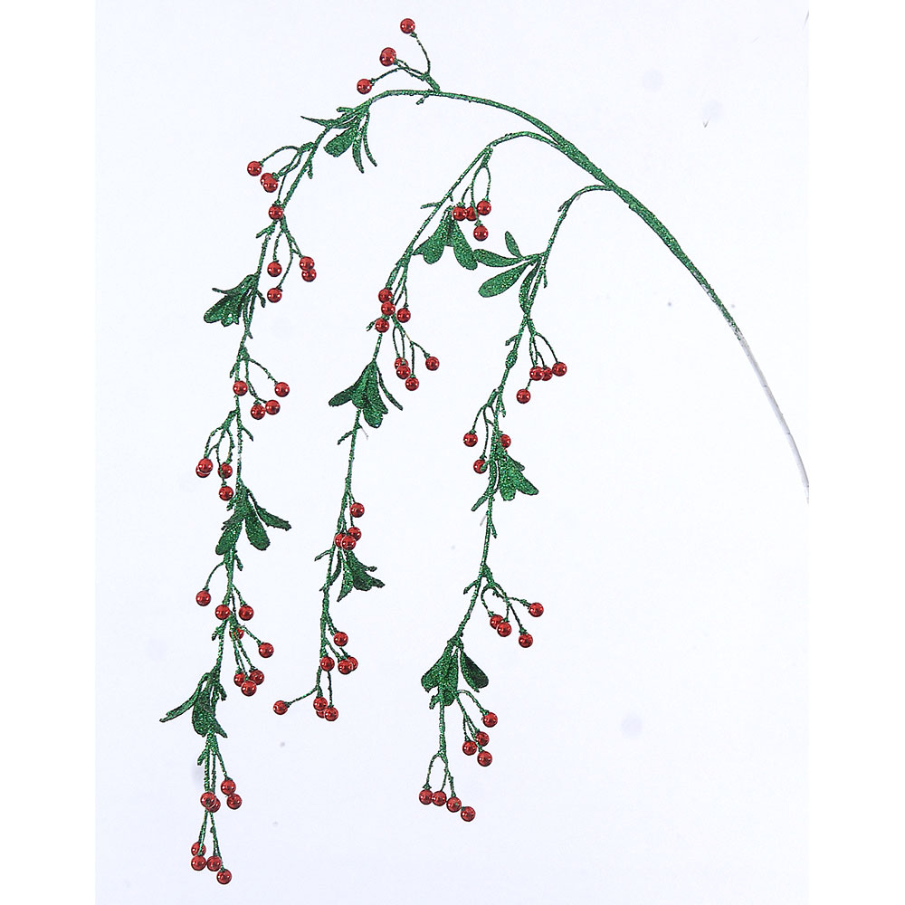 Χριστουγεννιάτικο κλαδί, με κόκκινα berries, πράσινο, σε τρείς διακλαδώσεις, 48cm 