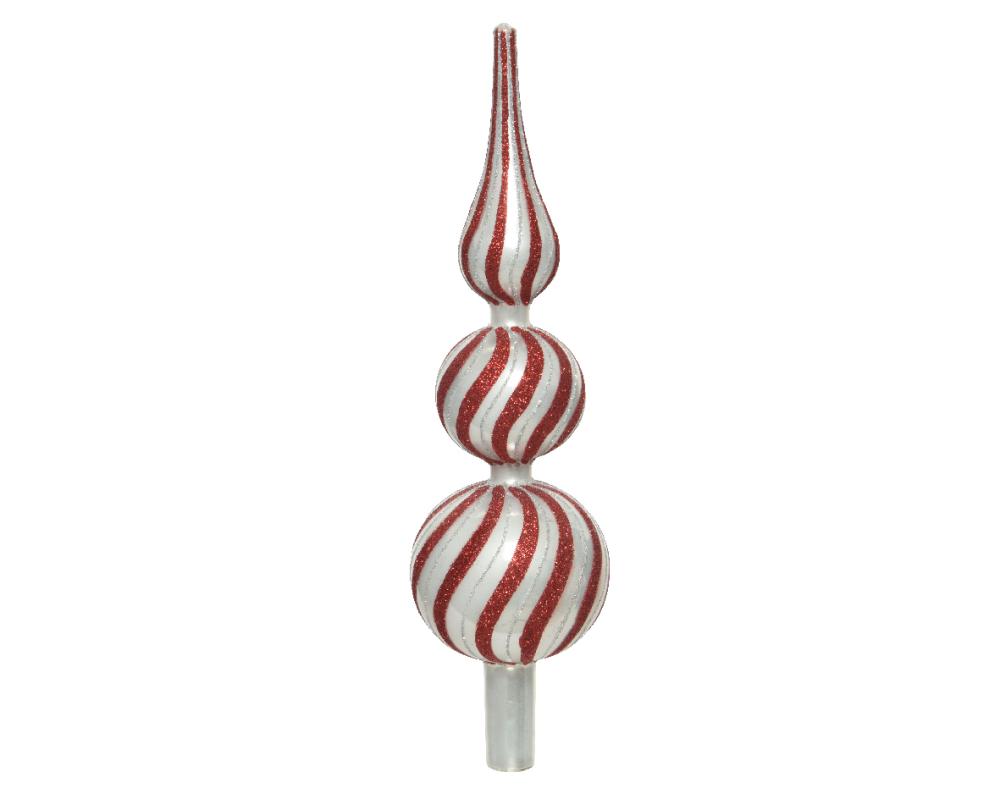 Treetopper glass enamel. glitter glitter swirl red silver