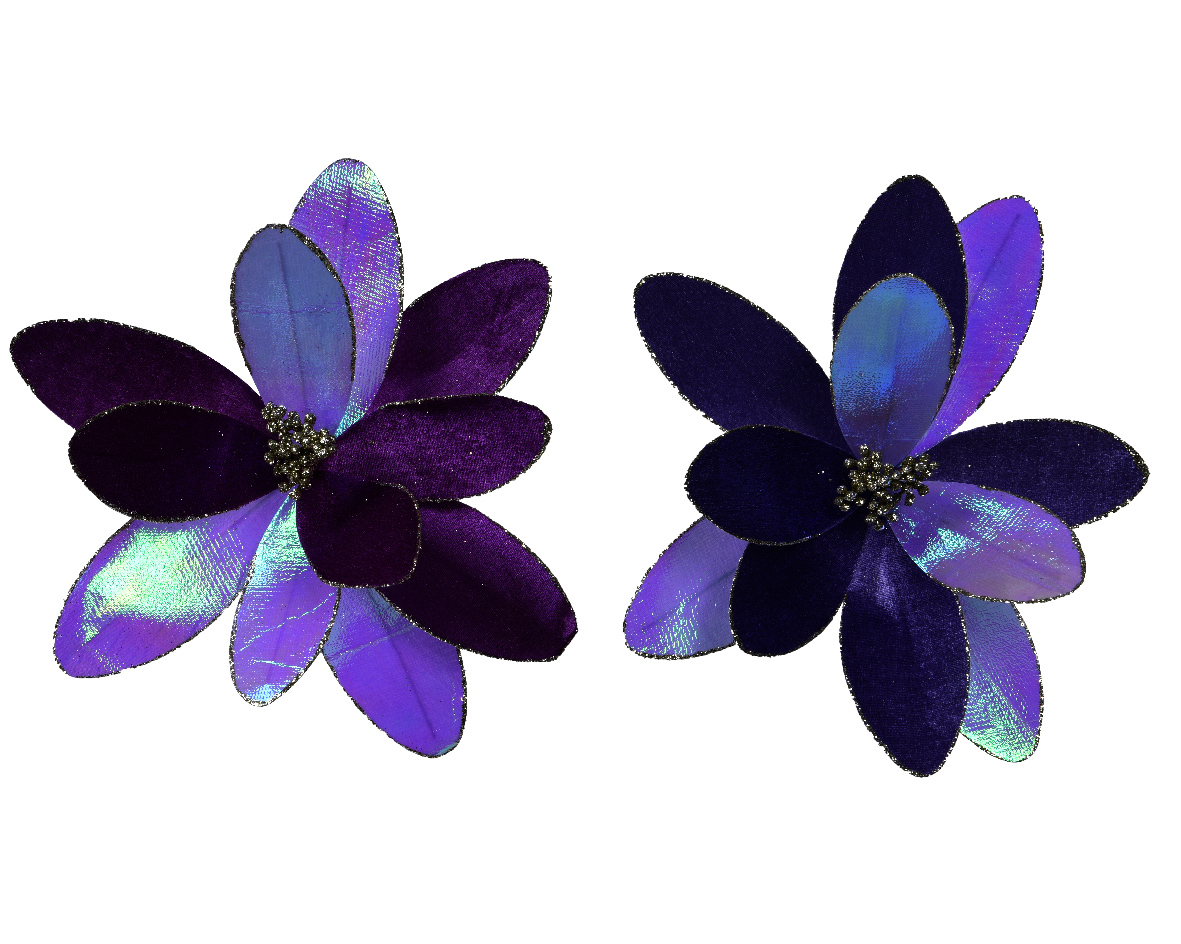 Flower on clip polyester irredescant/velvet petal 2col ass