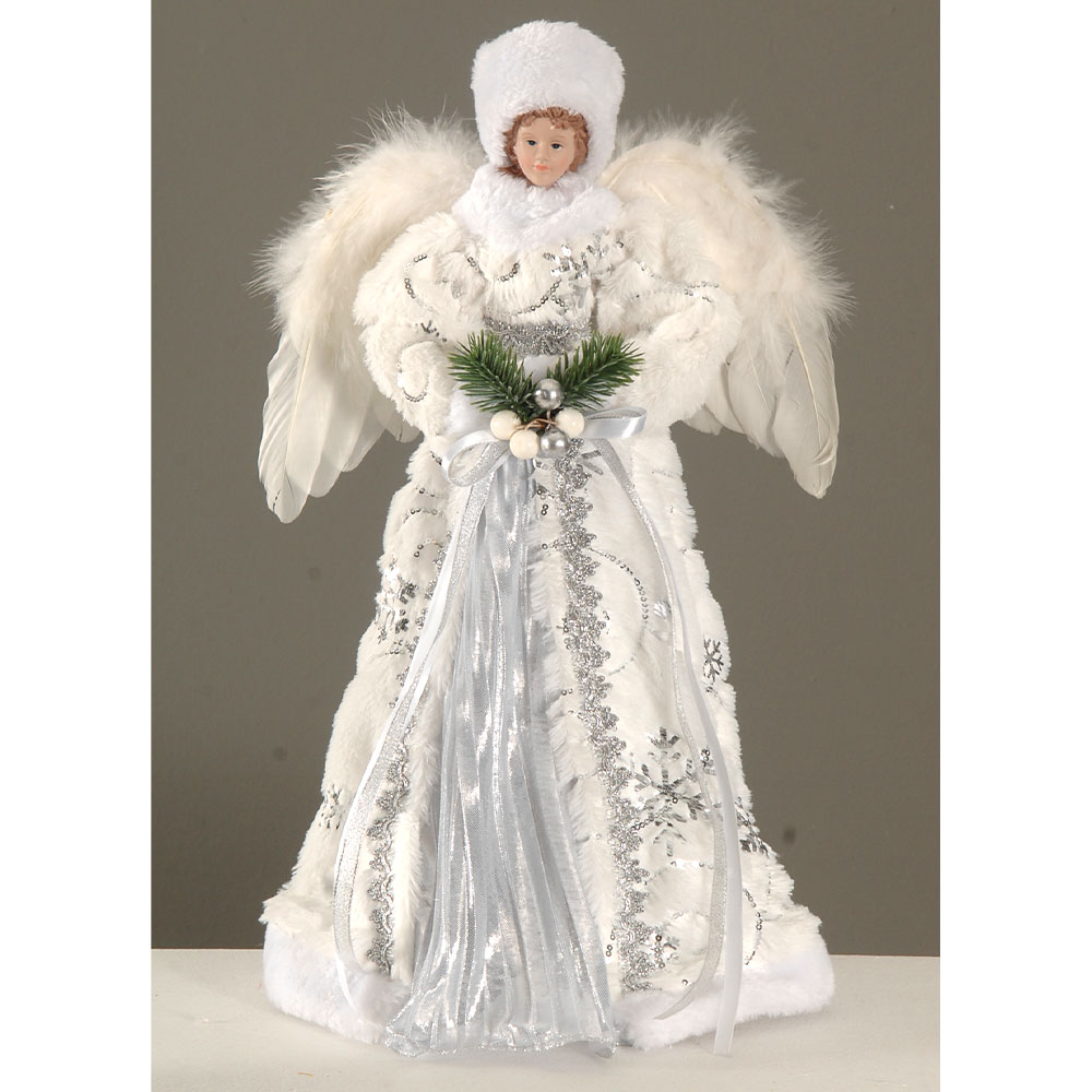 Χριστουγεννιάτικο διακοσμητικό, ασημί/άσπρος άγγελος, κορυφή δέντρου, 42.5cm