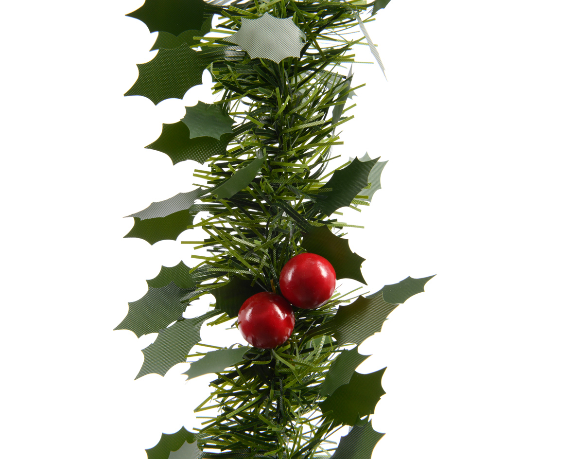 Tinsel garland pvc leaves and berries