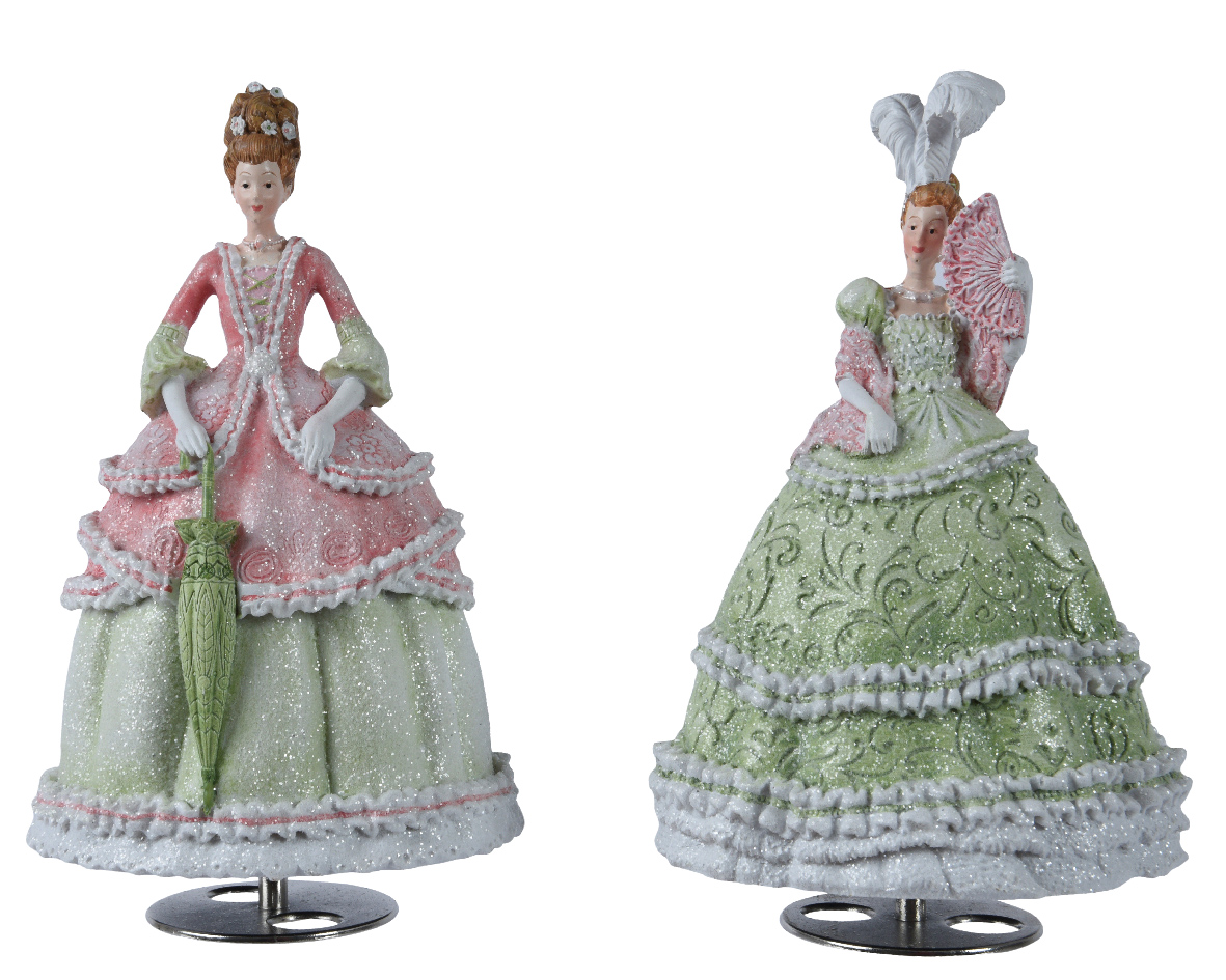 Music box polyresin lady umbrella- fan 2ass