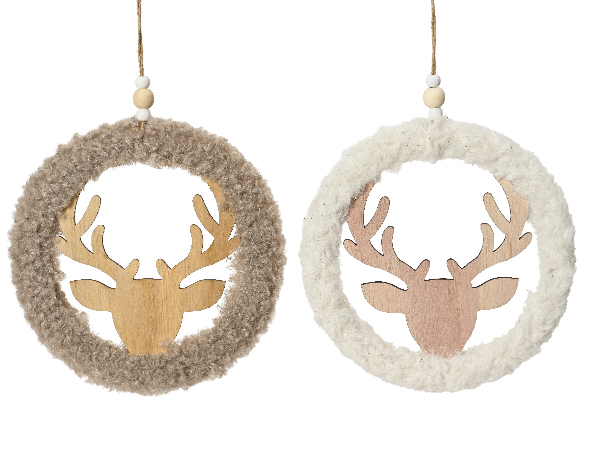 Wreath polyester plywood deer 2ass