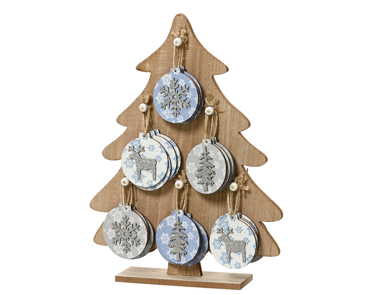 Xmas figure plywood with silver glitter snow print- mdf display 3col ass