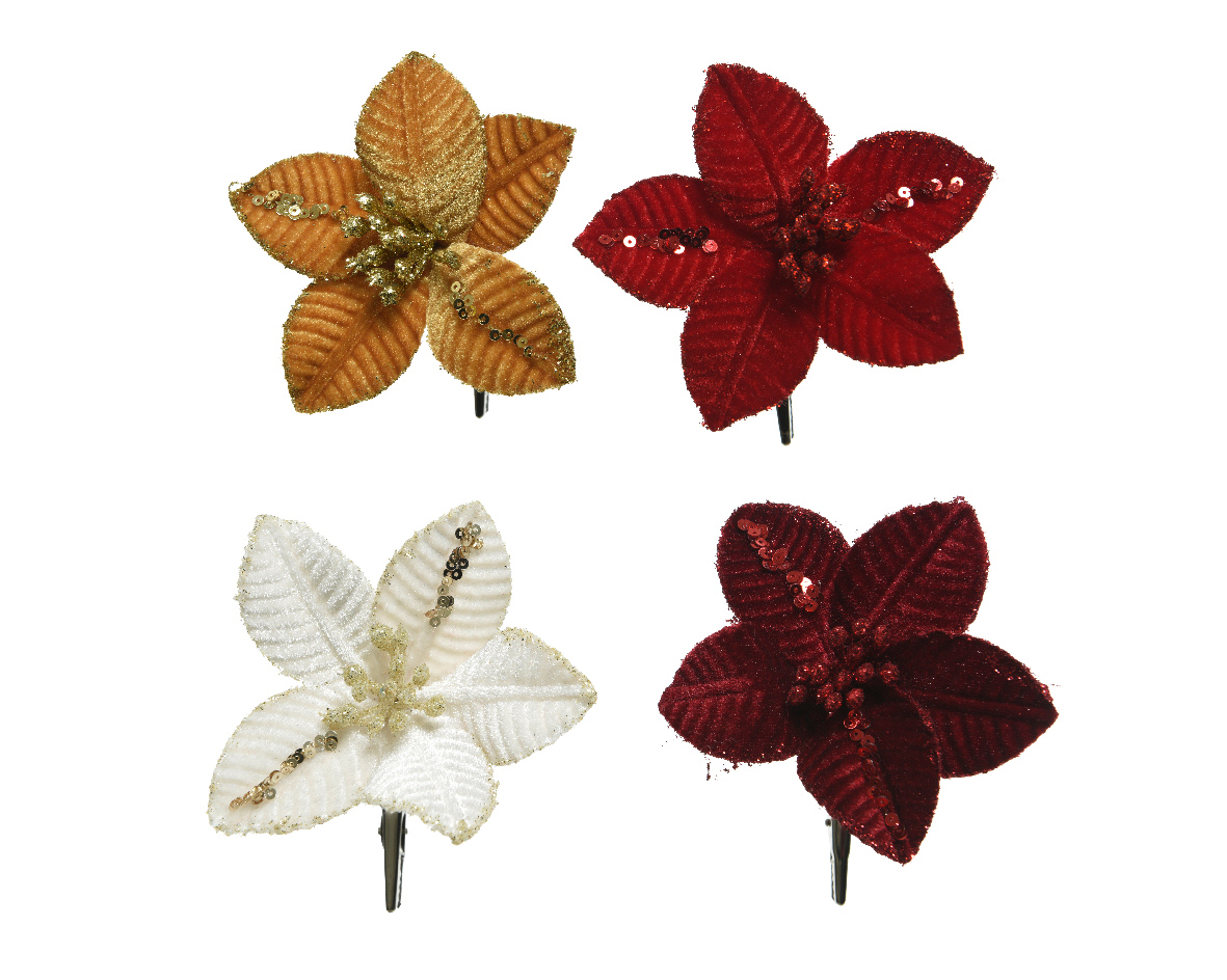 Poinsettia on clip polyester spangels velvet 4col ass