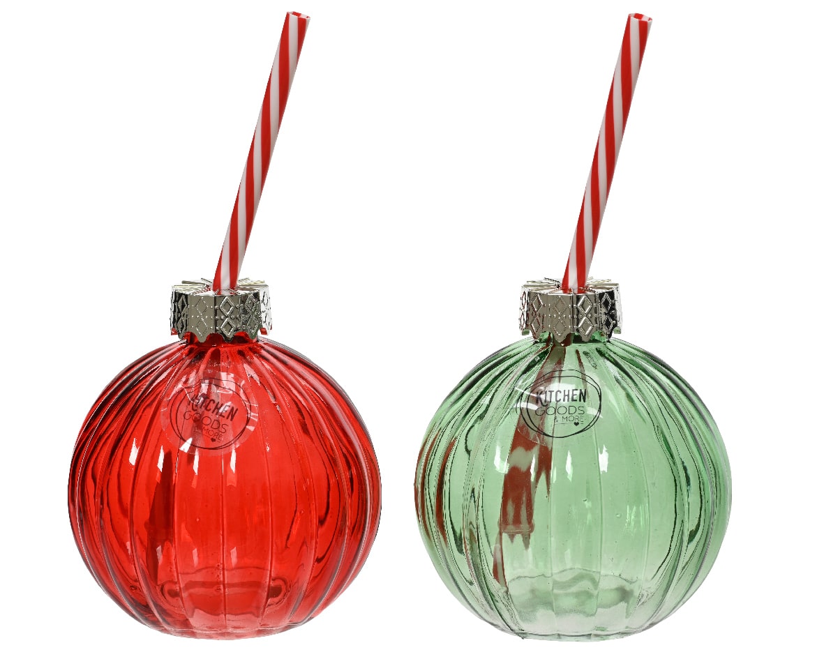 Drinking jar glass transparent spray color red/white straw 2col ass