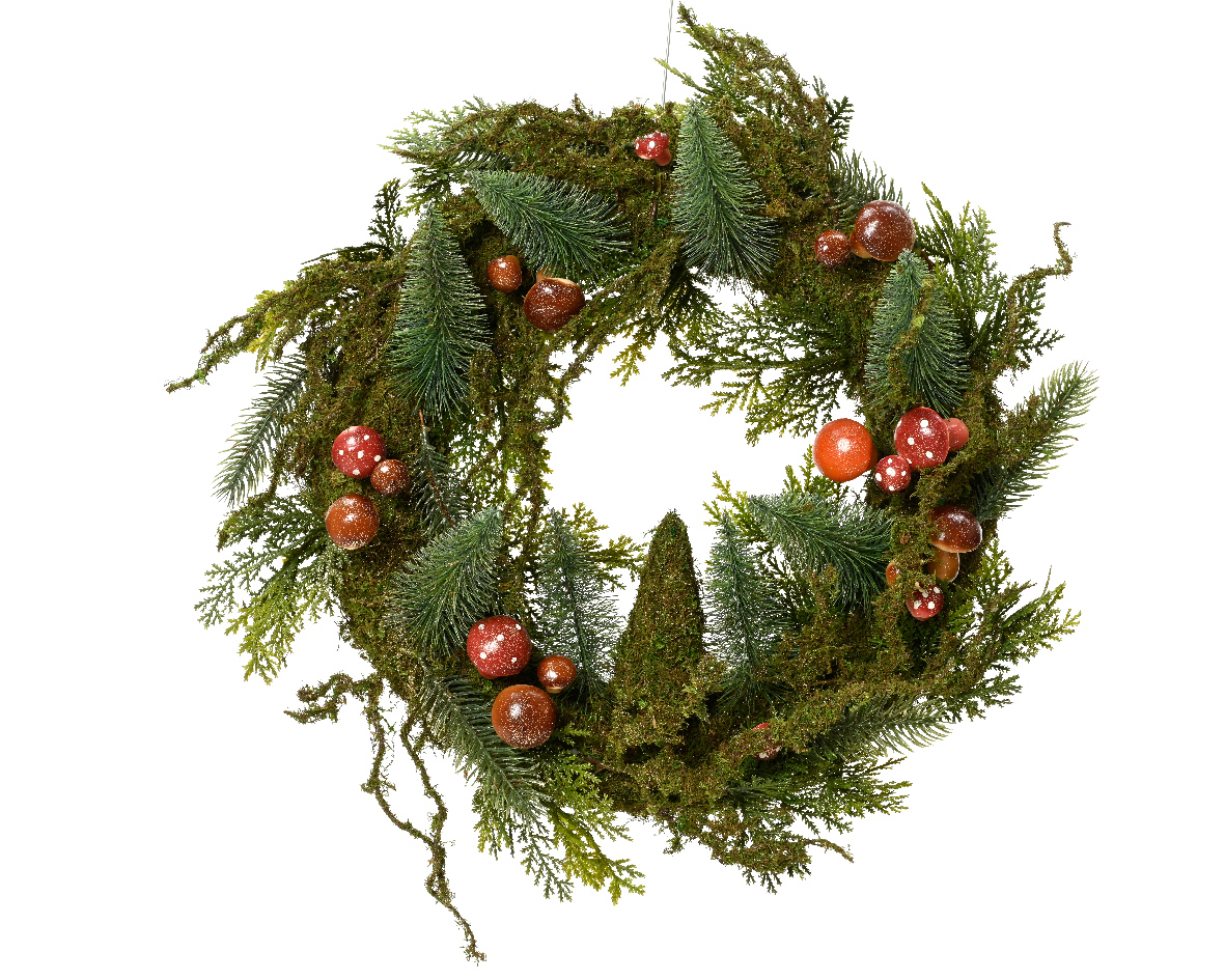 Mushroom wreath glitter mushroom- moss- brush trees indoor