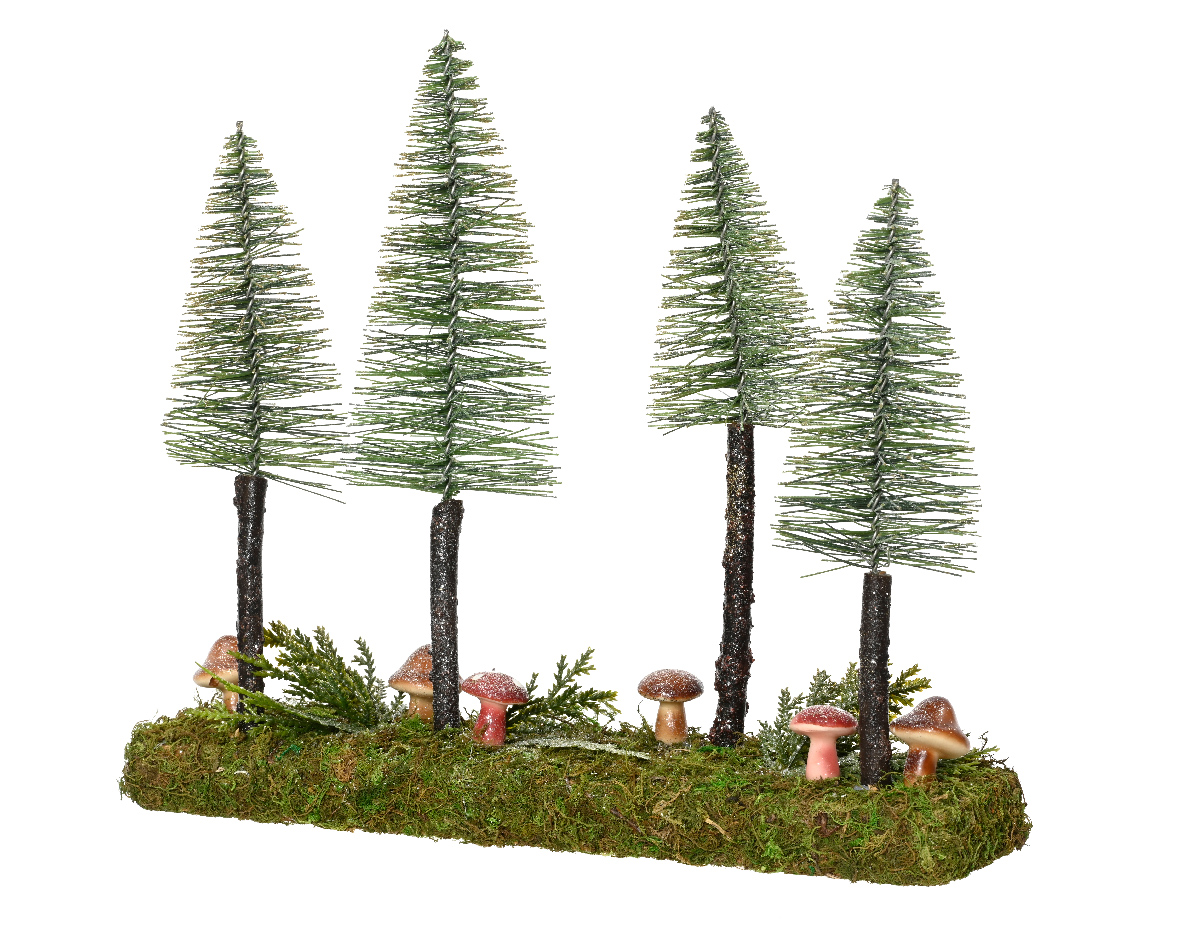 Mushroom tablepiece glitter mushroom- moss- brush trees indoor