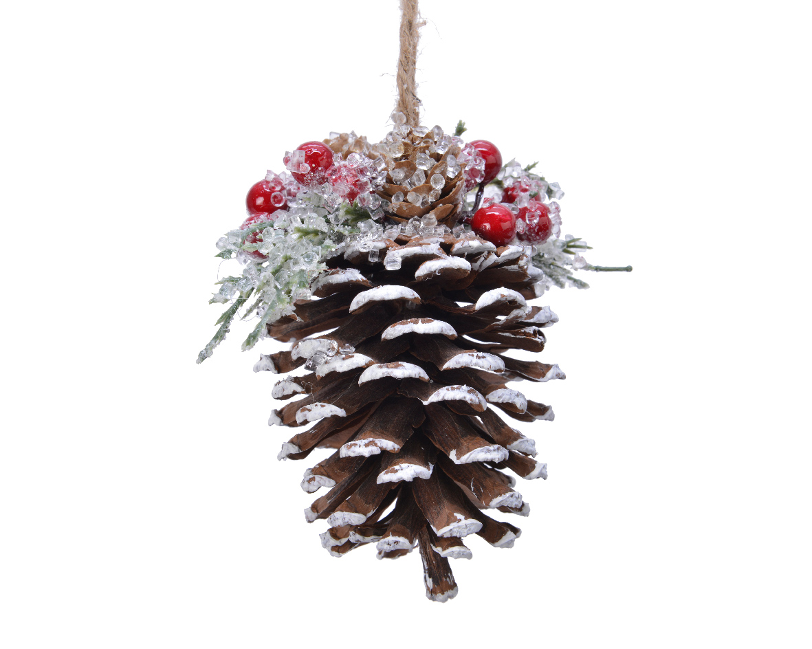 Hanger pinecone foam berries- artificial green- glitter