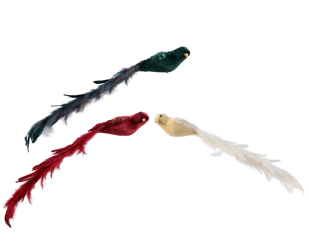 Bird polyester velvet plastic beads on clip 3col ass