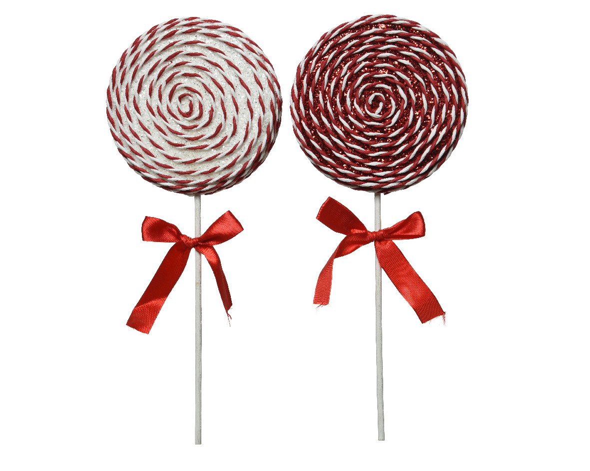 Lolly foam lolly glitter. red satin bow 2col ass