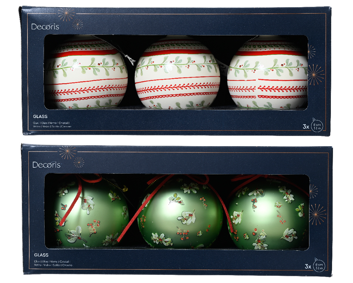 Bauble glass opaque color w decal 2ass / ΤΙΜΗ 3 ΤΕΜ.