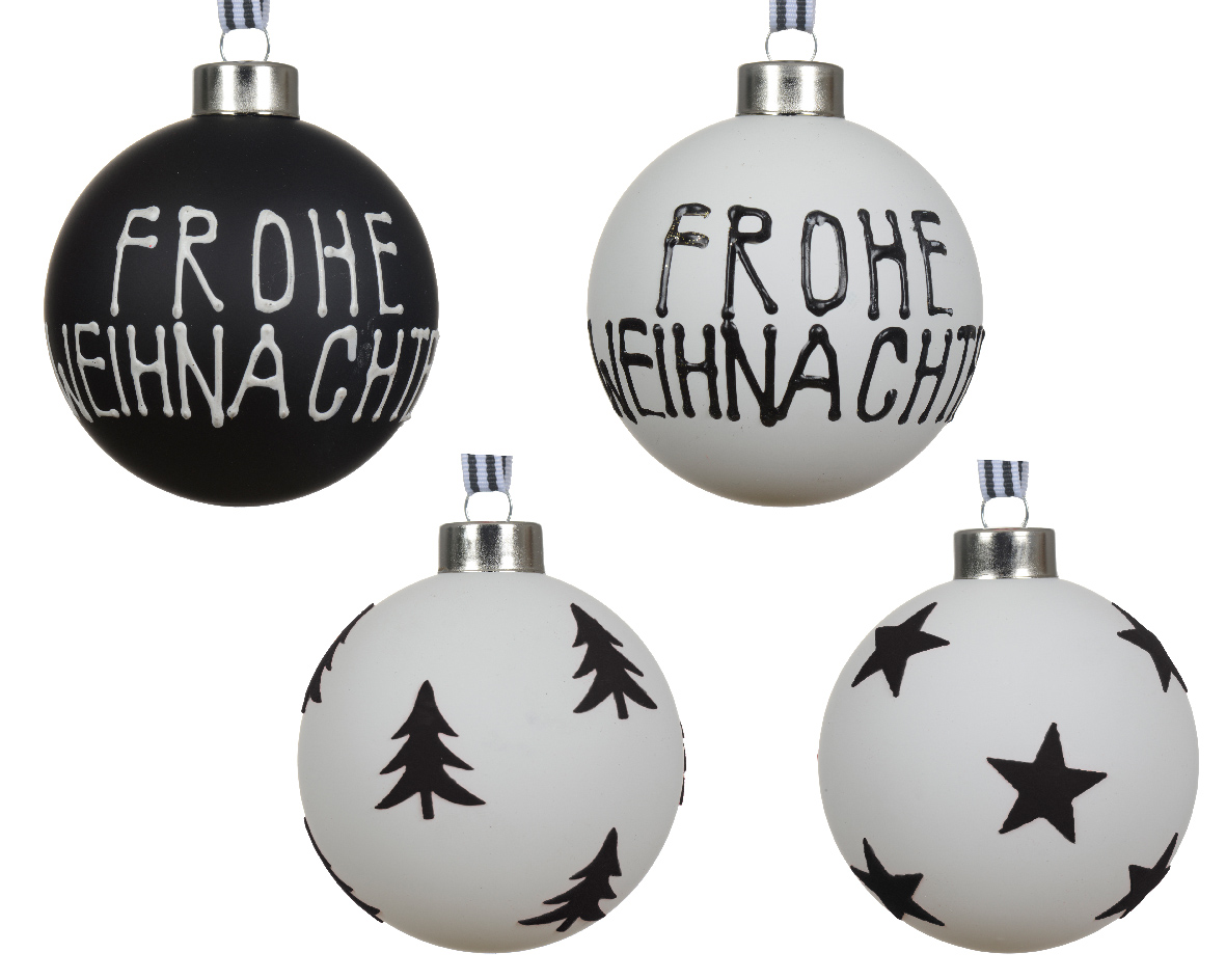 Bauble glass opaque color w matt w text. star. tree 4ass