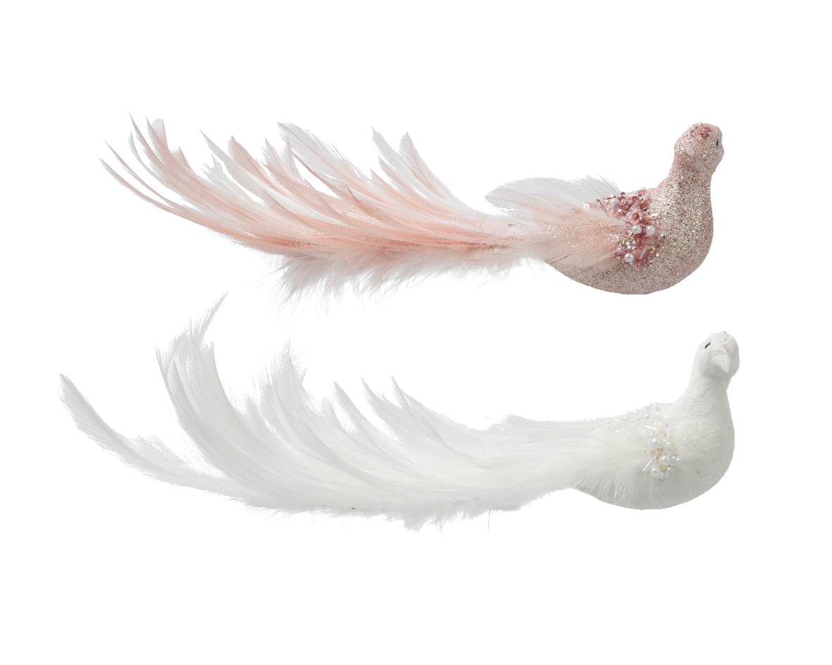 Bird foam glitter with spangle with plastic pearl on clip 2col ass