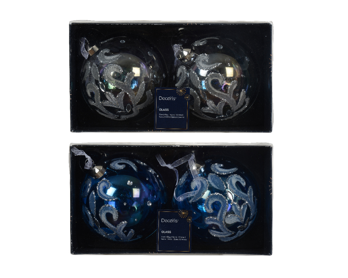Bauble glass iridescent finish w transparent beads decoration 2col ass / ΤΙΜΗ SET 2 ΤΕΜΑΧΙΩΝ