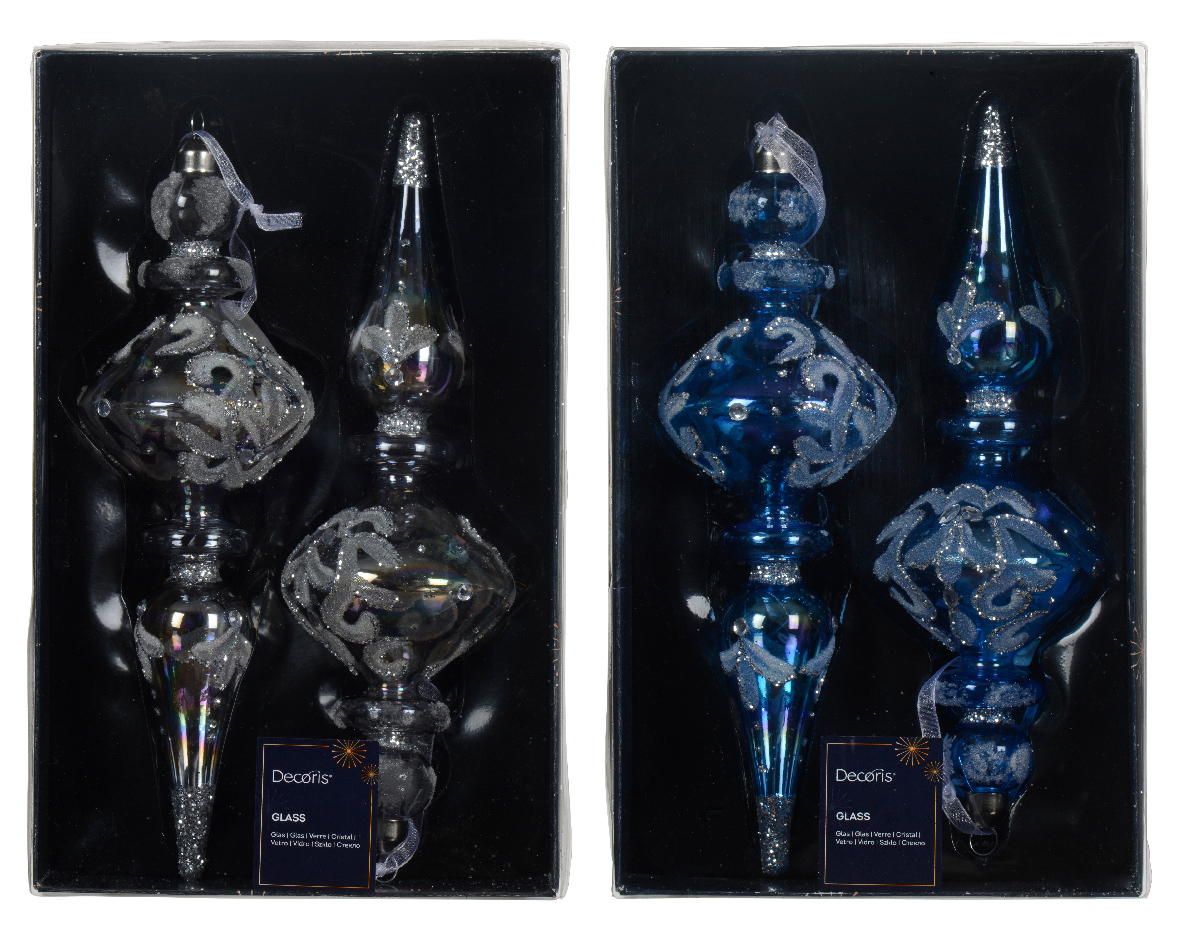 Ornament glass iridescent finish w transparent beads decoration 2col ass / ΤΙΜΗ 2 ΤΕΜΑΧΙΩΝ