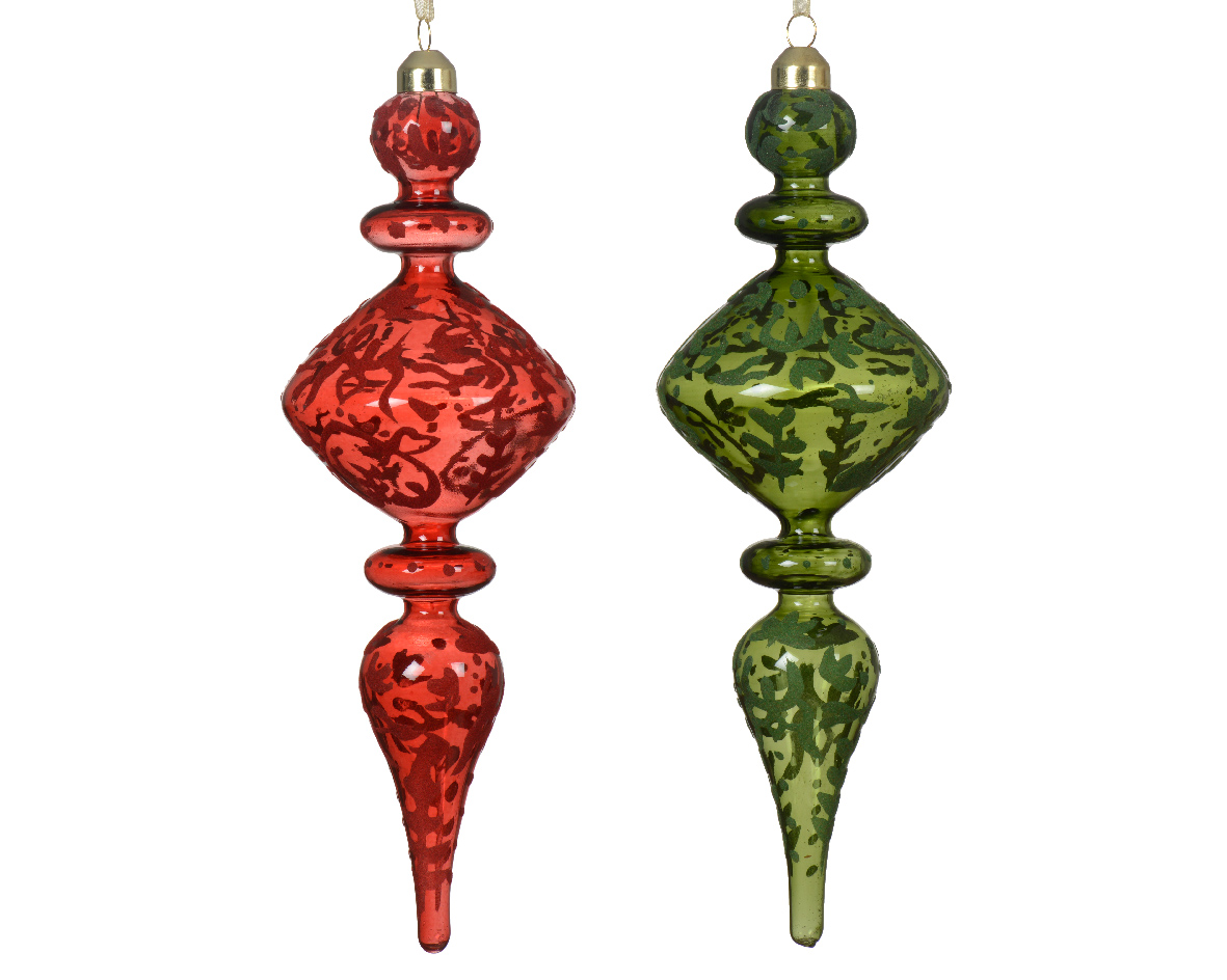 Ornament glass transparent color w flock decoration 2col ass