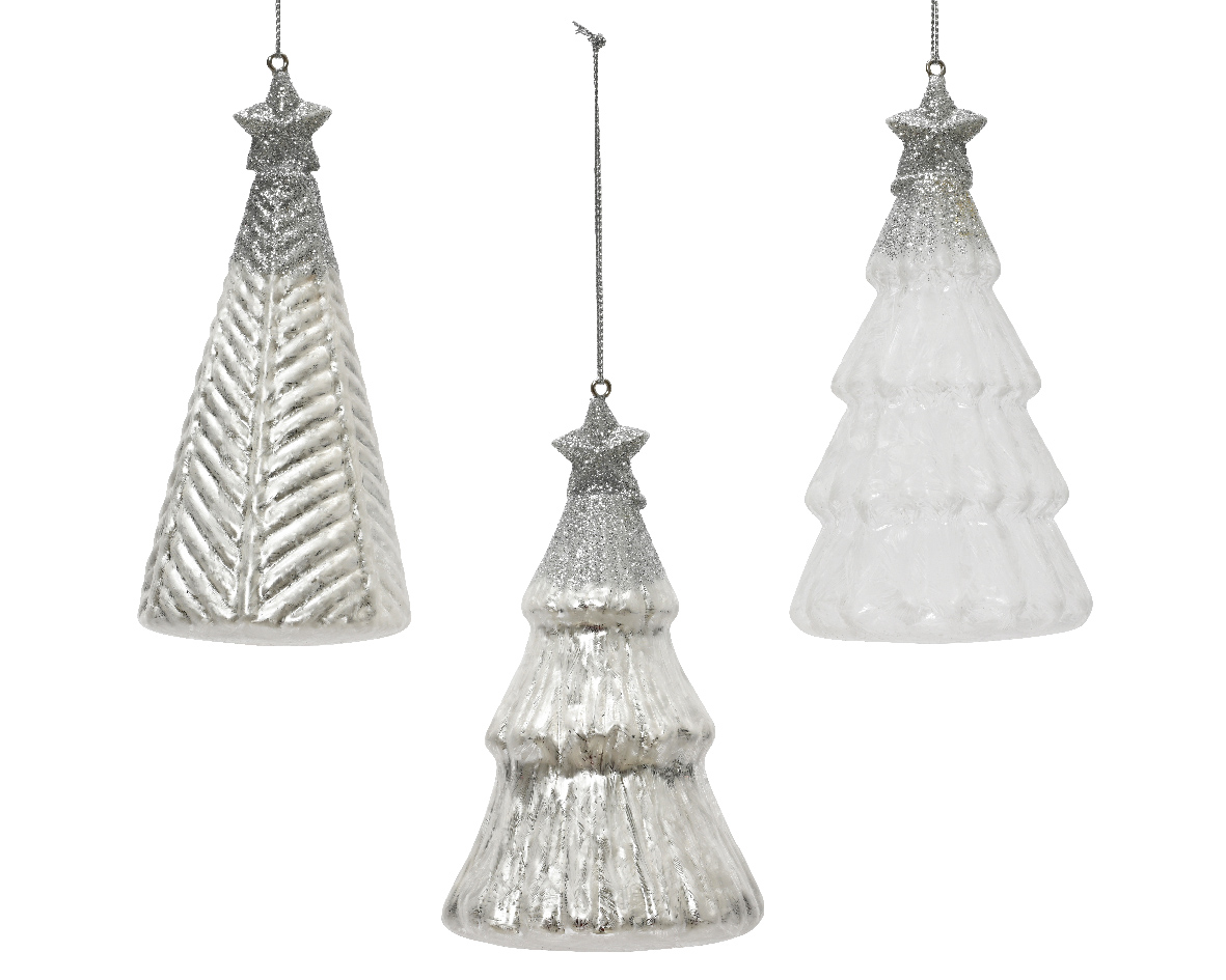 Tree glass w star on top. w silver glitter 3ass