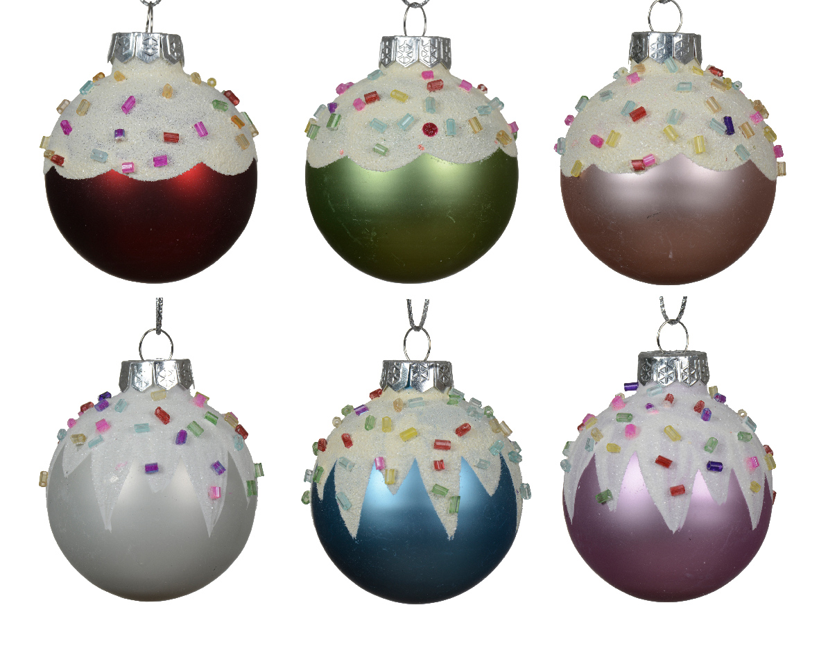 Bauble glass mt sprinkle. gl 6col ass