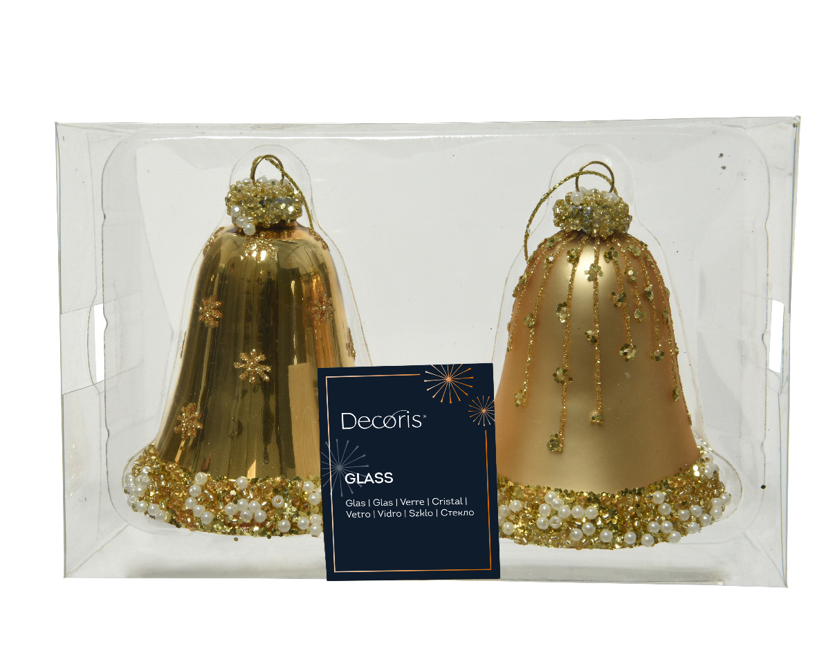 Bell glass matt. shiny gold glitter & beads. pearls 2ass / ΤΙΜΗ ΠΑΚΕΤΟΥ 2 ΤΕΜΑΧΙΩΝ