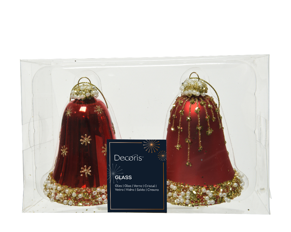 Bell glass matt. shiny gold glitter & beads. pearls 2ass / ΤΙΜΗ ΠΑΚΕΤΟΥ 2 ΤΕΜΑΧΙΩΝ