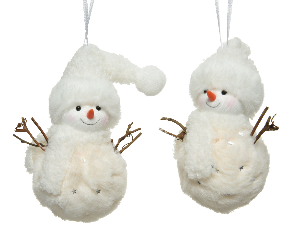 Snowman polyester faux fur silver stars 2ass