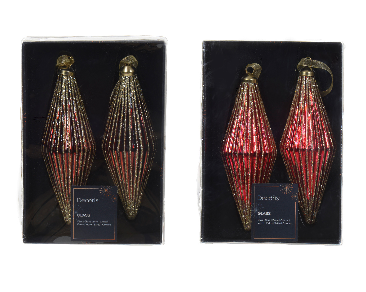 Ornament glass shiny w gold glitter 2col ass