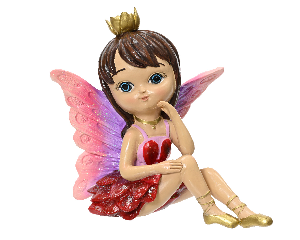 Fairy polyresin glitter sitting w butterfly wing and crown
