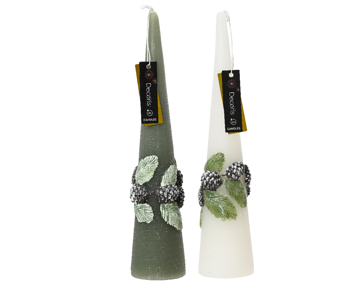 Candle paraffin cone snow leaf relief 2col ass