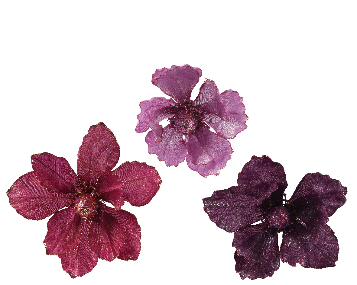 Flower on clip polyester glitters 3col ass