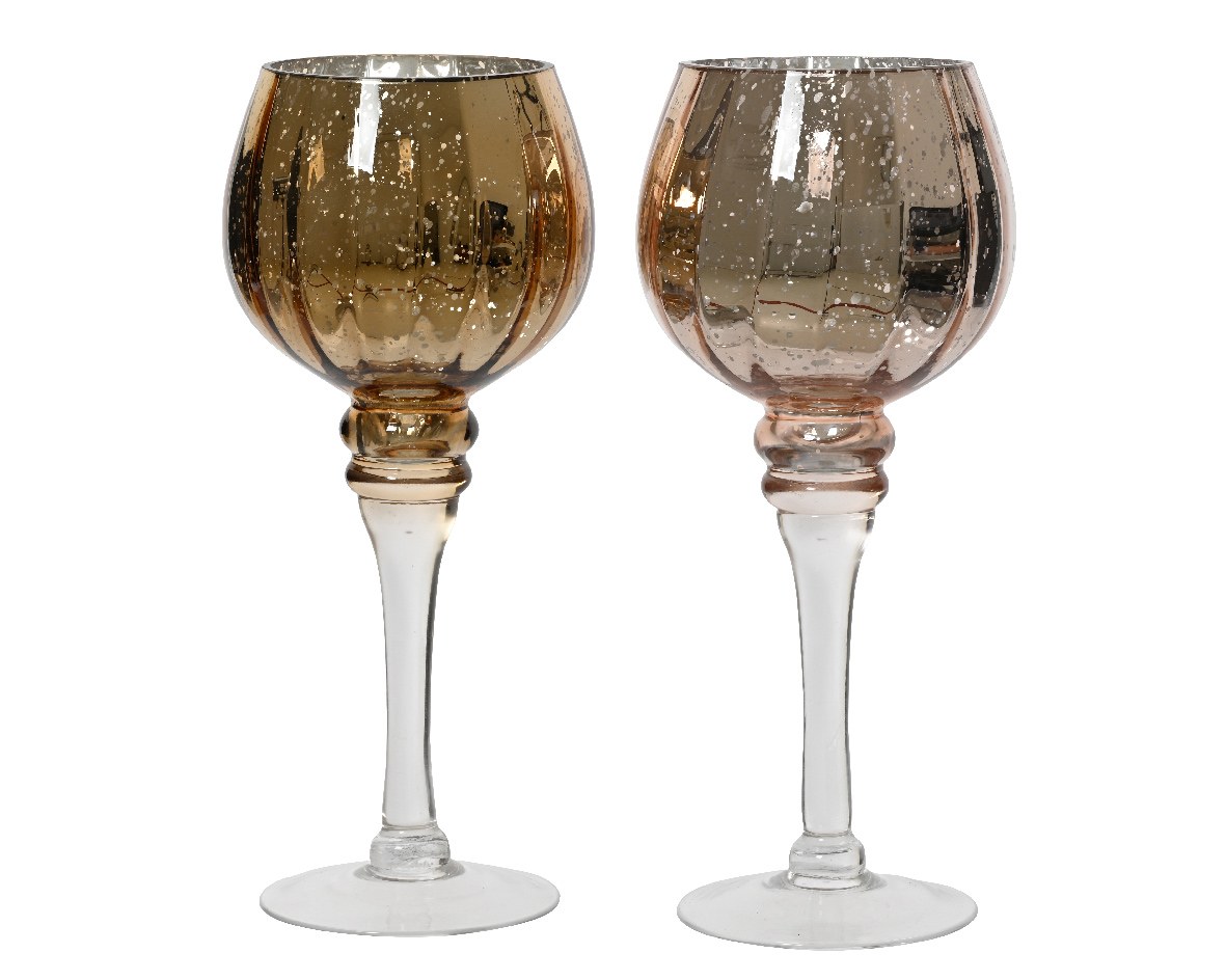 Tealightholder glass antique 2col ass