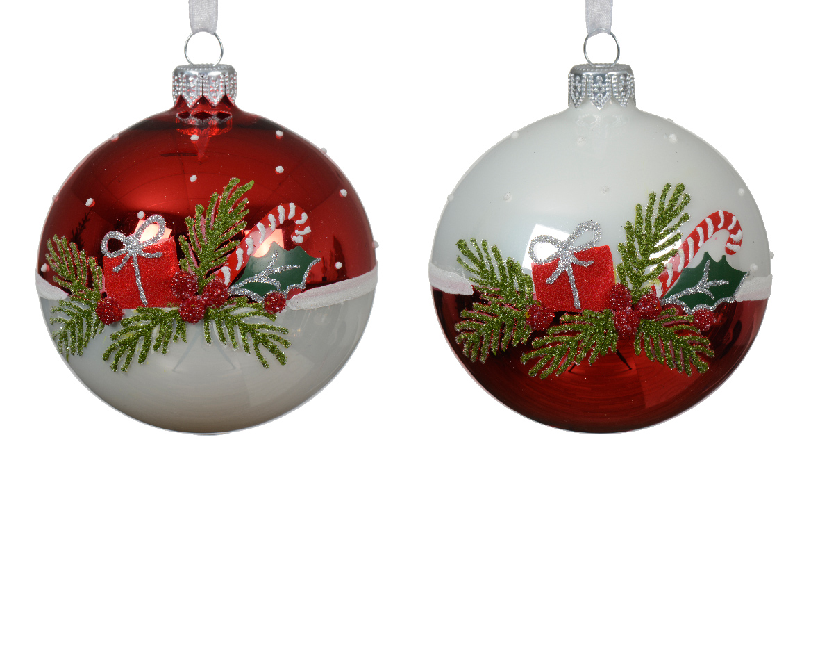 Bauble glass enamel branch w gift 2col ass