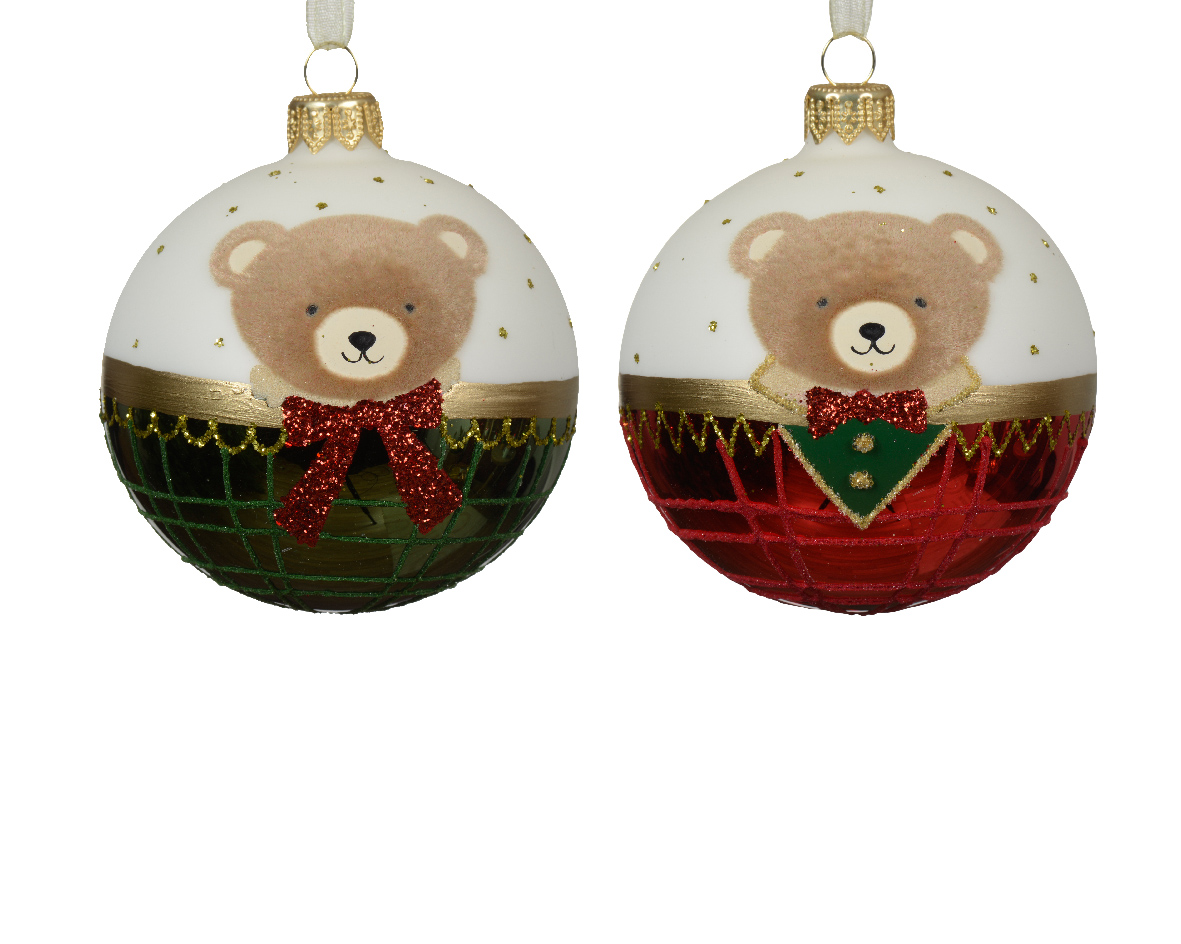 Bauble glass shiny classic bear 2col ass