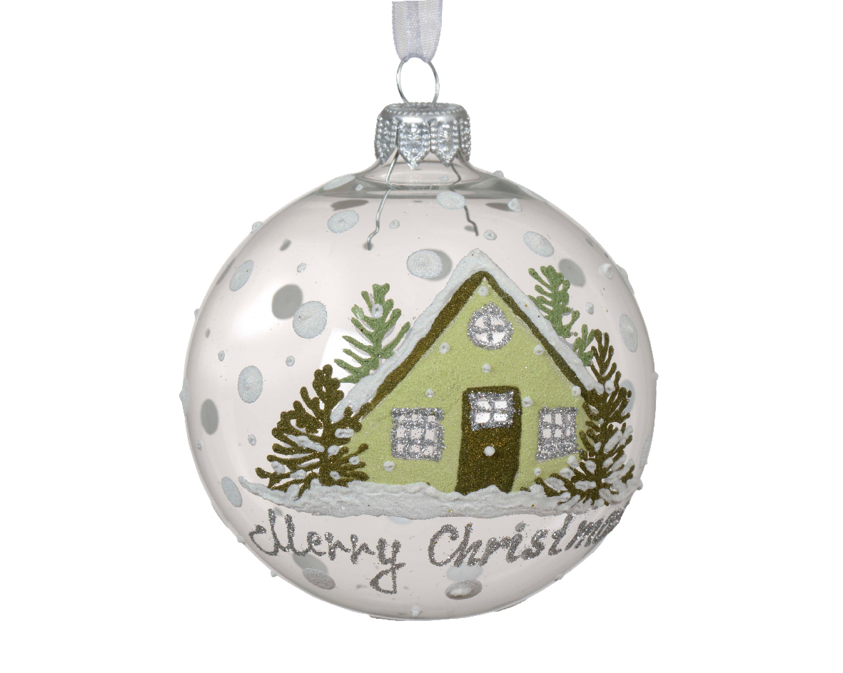 Bauble glass transparent house with text uk