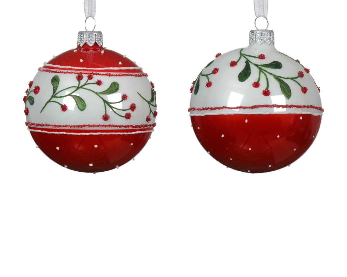 Bauble glass shiny berrie border 2ass