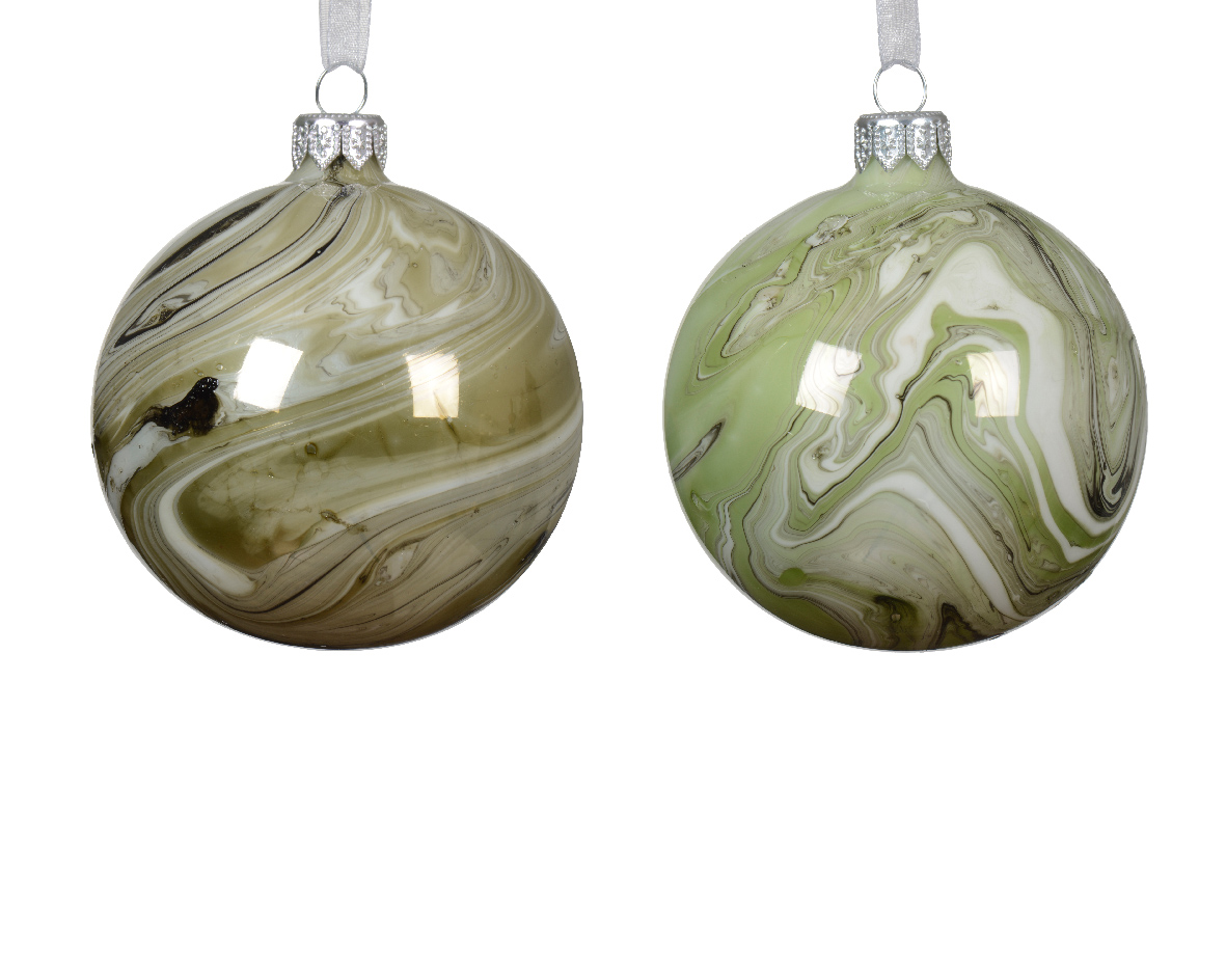 Bauble glass shiny marble 2col ass
