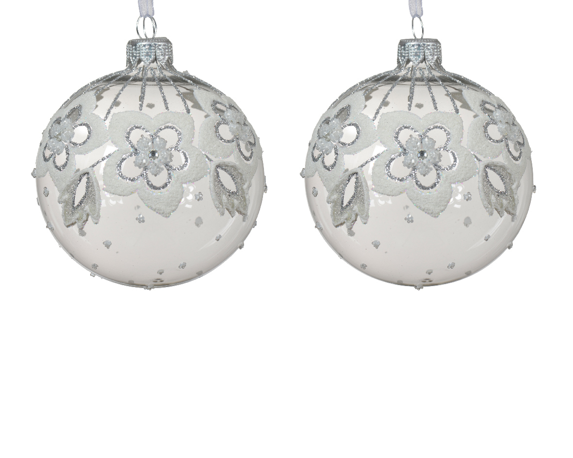 Bauble glass transparent flowers 2ass