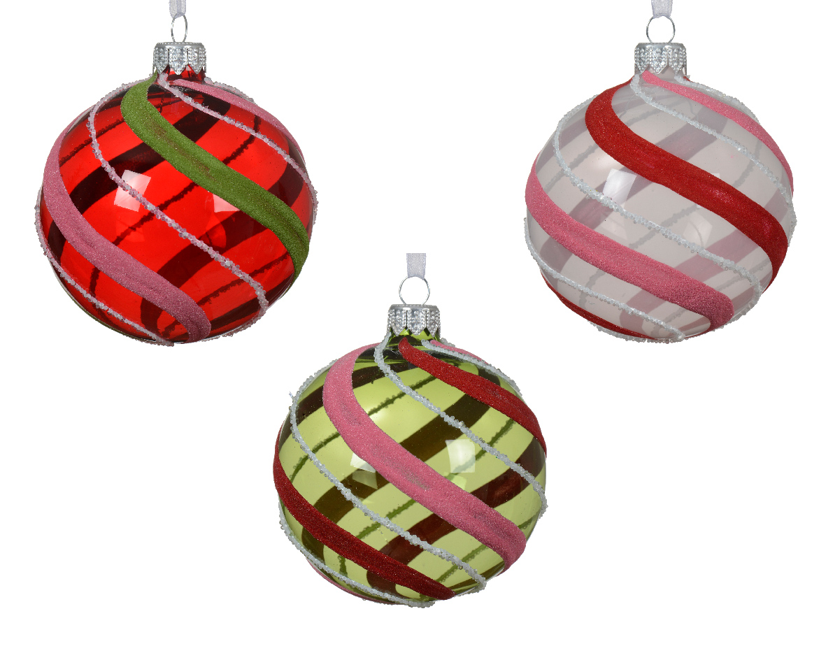 Bauble glass shiny enamel candy swirl 3col ass