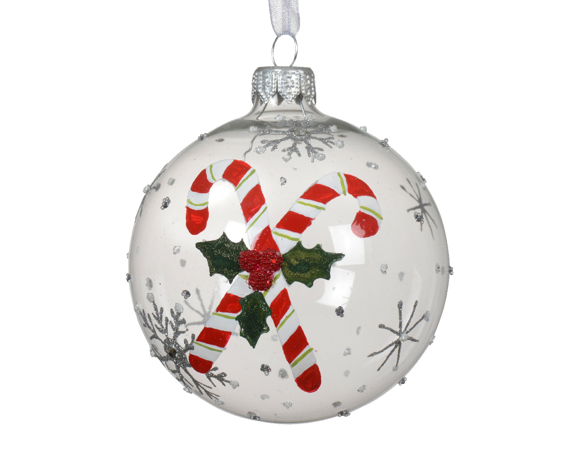 Bauble glass transparent candy cane