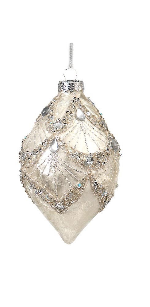 10cm white glass ball - onion w/ glitter design, 1ΤΜΧ-Design B