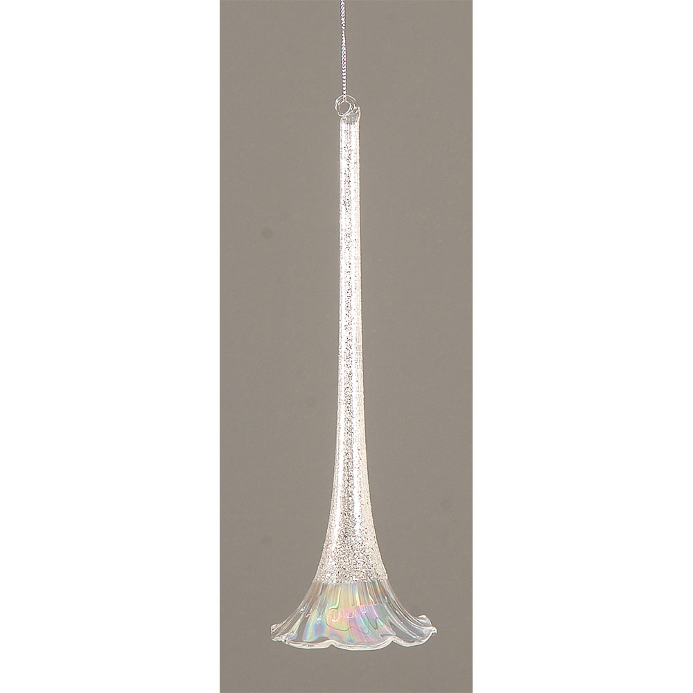 12/36-22cm White irridenscent glass flora orn