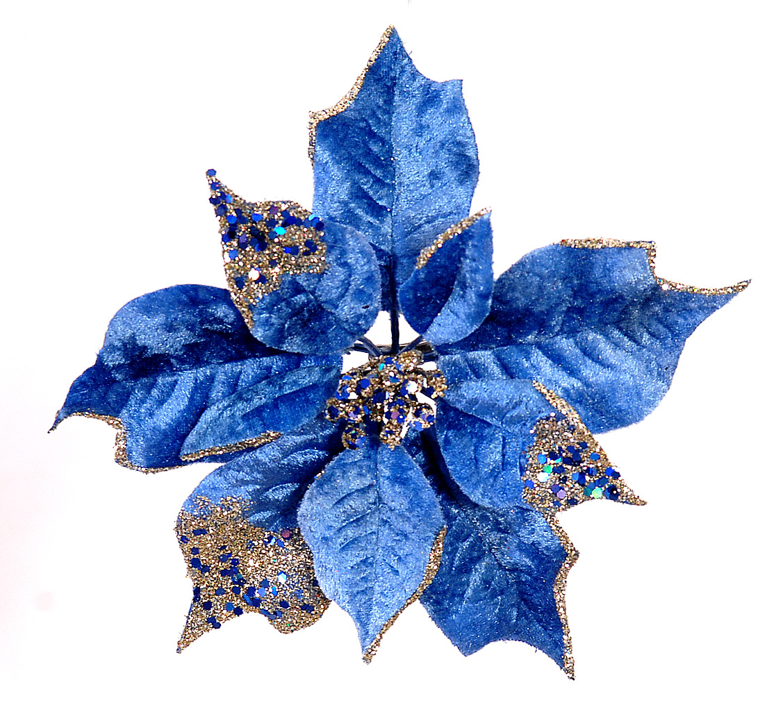 12/120-20cm Blue poinsetia w/clip