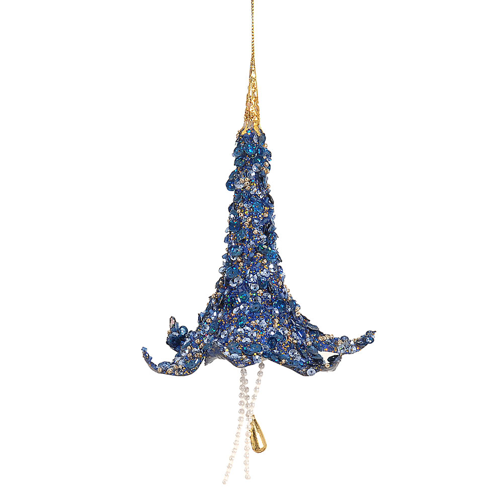 12/96-17CM Plastic in Midnight Blue Sequin Bouquet Xmas Orn