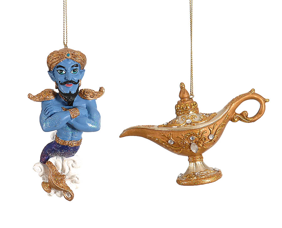 12/72-2Asst 10cm Polyresin aladdin genie & lamp orn