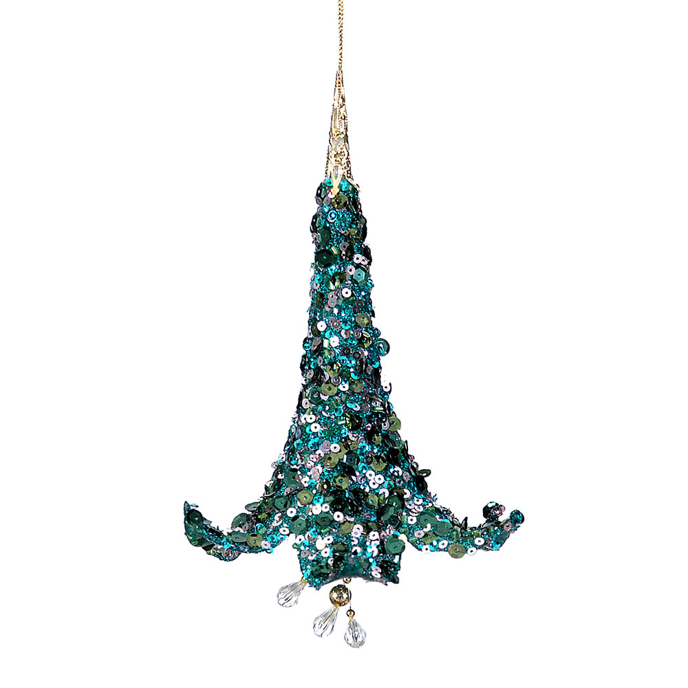12/96-16cm Iron wire w/blue glitter flower orn
