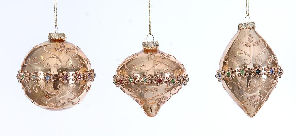 10cm Glass gold ball w/beads, 1ΤΜΧ
