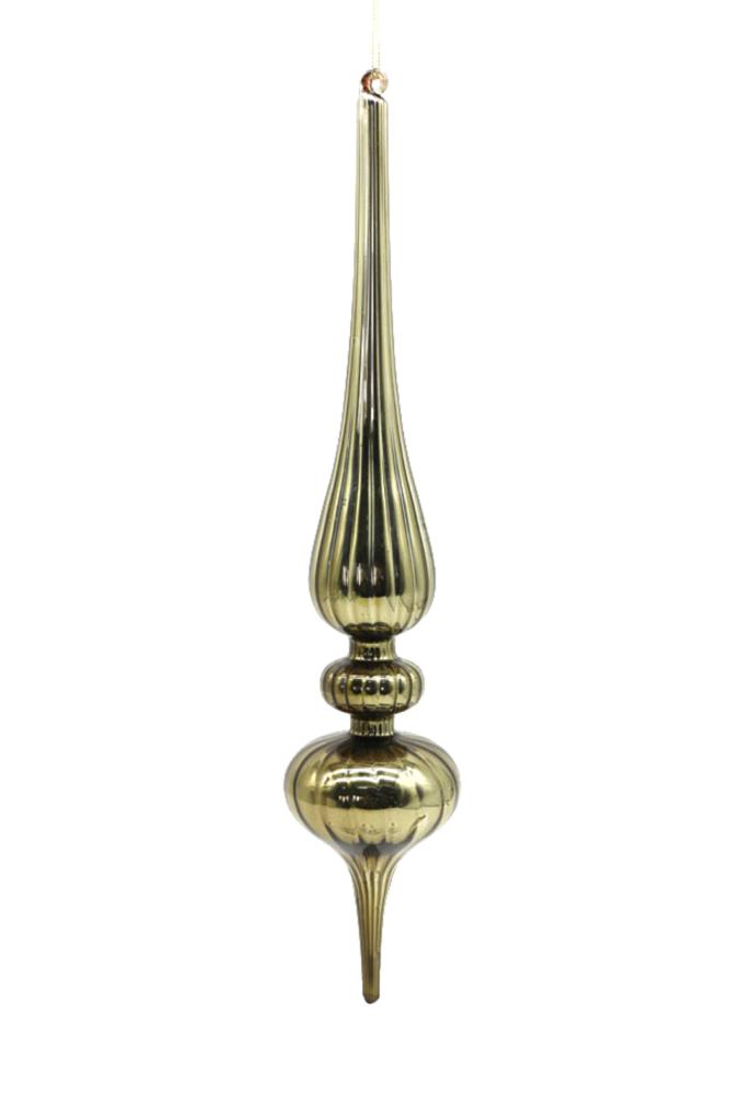12/24-3Asst 36cm glass green finial ornament