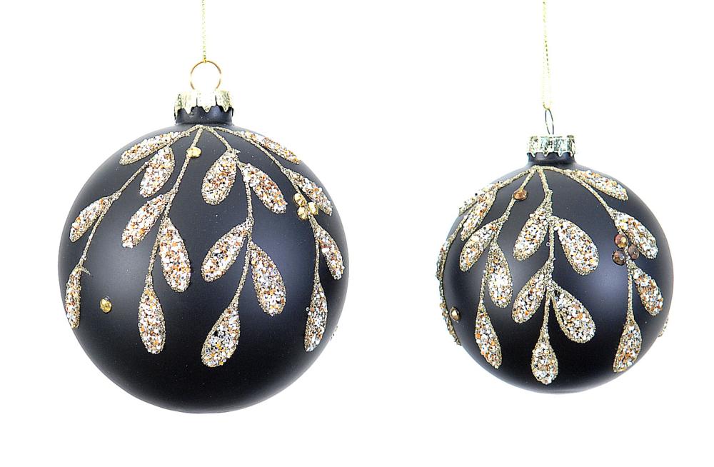 12/48-10cm Glass black ball w/gold design