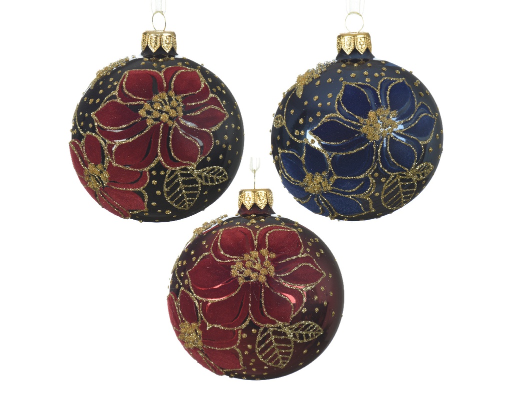 Bauble glass shiny 2 flowers 1ΤΜΧ-Μπλε