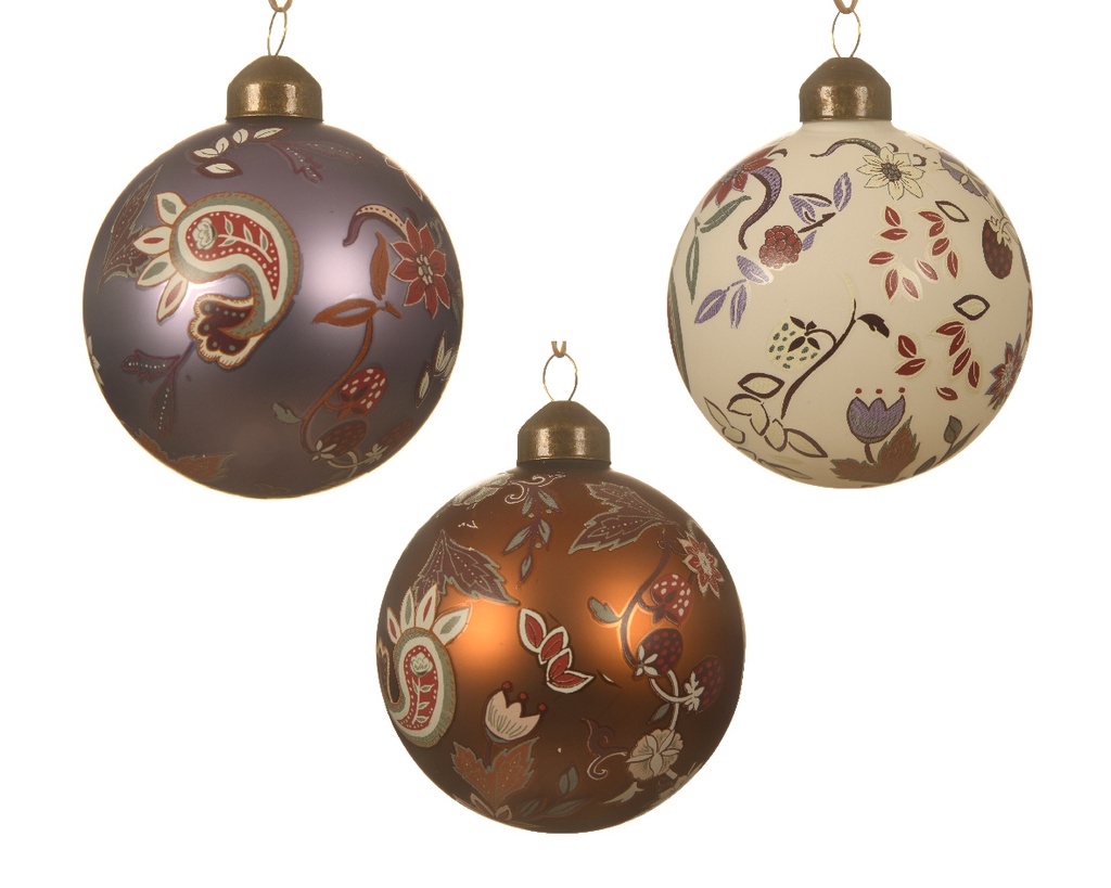 Bauble glass silver inside w matt color flower dessin decal, 1ΤΜΧ-Μπεζ